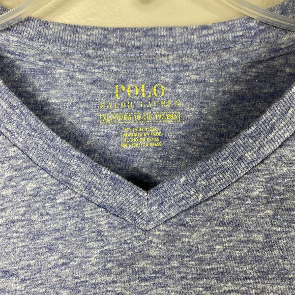 Polo Ralph Lauren Kids Classic V-Neck Long Sleeve T-Shirt Blue Sz Youth XL 18/20 - Picture 2 of 6